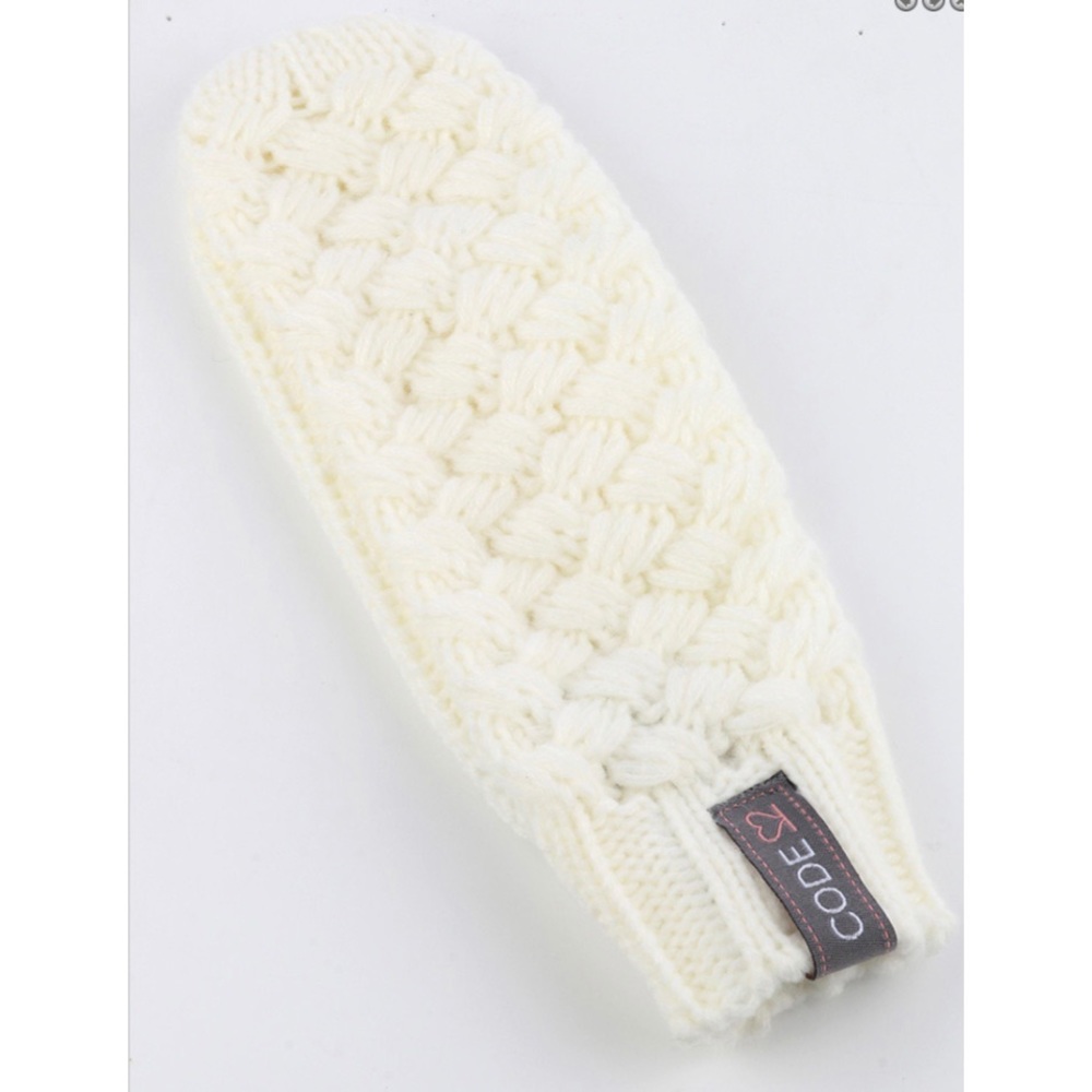 White Basket Weave Knit Mittens - Picture 2 of 3